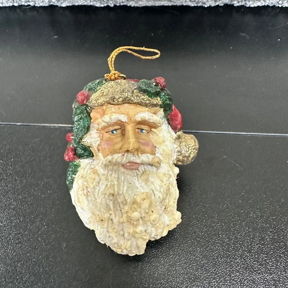 Vintage Santa Claus Head Ornament Rustic Christmas‎ Decor Festive Holiday